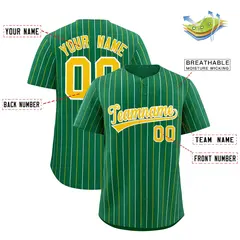Kelly Green Gold White Bi-Color Striped Baseball Jersey 2