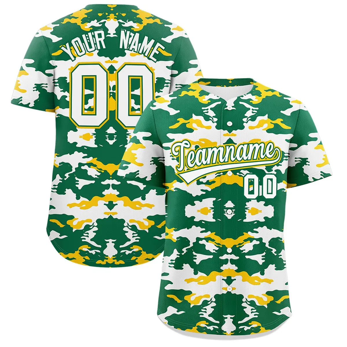 Kelly Green Gold-White Camo Authentic Baseball Jersey