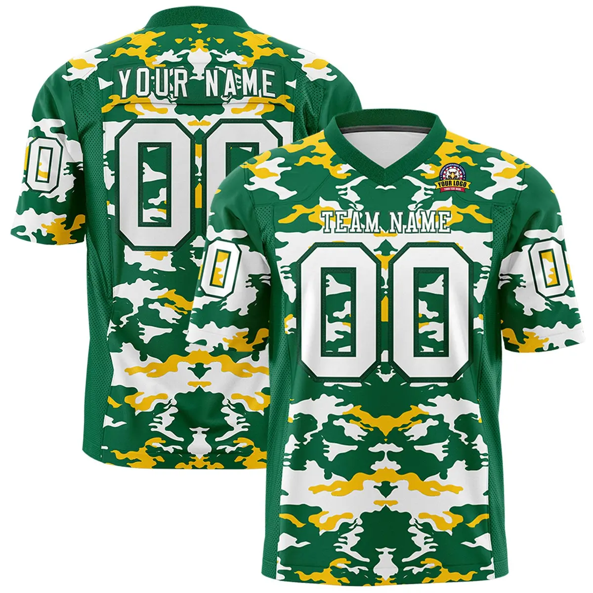 Kelly Green Gold-White Camo Authentic Football Jersey