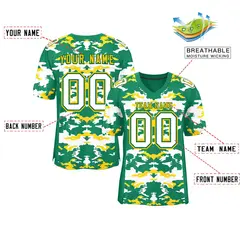 Kelly Green Gold-White Camo Authentic Football Jersey 2