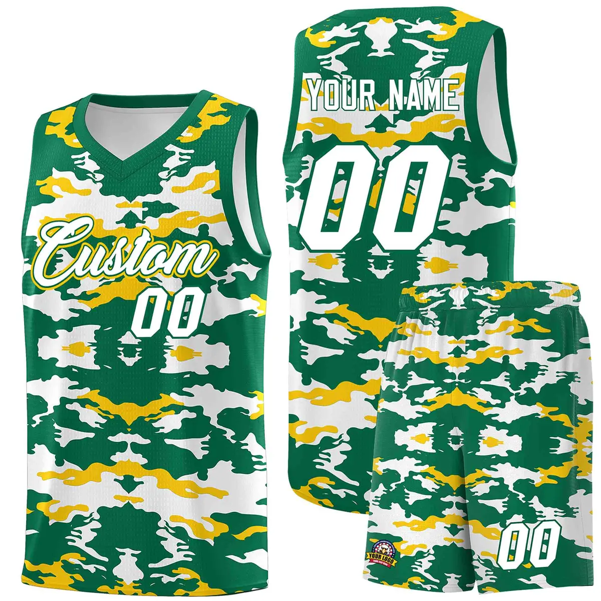 Kelly Green Gold-White Camo Basketball Jersey