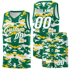 Kelly Green Gold-White Camo Basketball Jersey