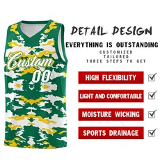 Kelly Green Gold-White Camo Basketball Jersey 2