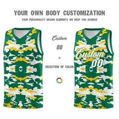 Kelly Green Gold-White Camo Basketball Jersey 3