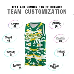 Kelly Green Gold-White Camo Basketball Jersey 4
