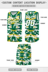 Kelly Green Gold-White Camo Basketball Jersey 5