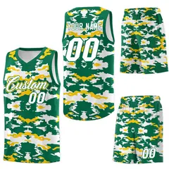 Kelly Green Gold-White Camo Basketball Jersey 6