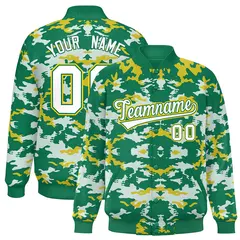 Kelly Green Gold-White Camo Varsity Letterman Jacket