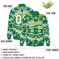 Kelly Green Gold-White Camo Varsity Letterman Jacket 2