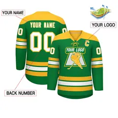 Kelly Green Gold White Classic Lace-Up Neck Hockey Jersey 2