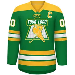 Kelly Green Gold White Classic Lace-Up Neck Hockey Jersey 3