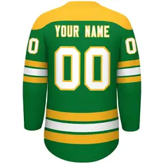 Kelly Green Gold White Classic Lace-Up Neck Hockey Jersey 4