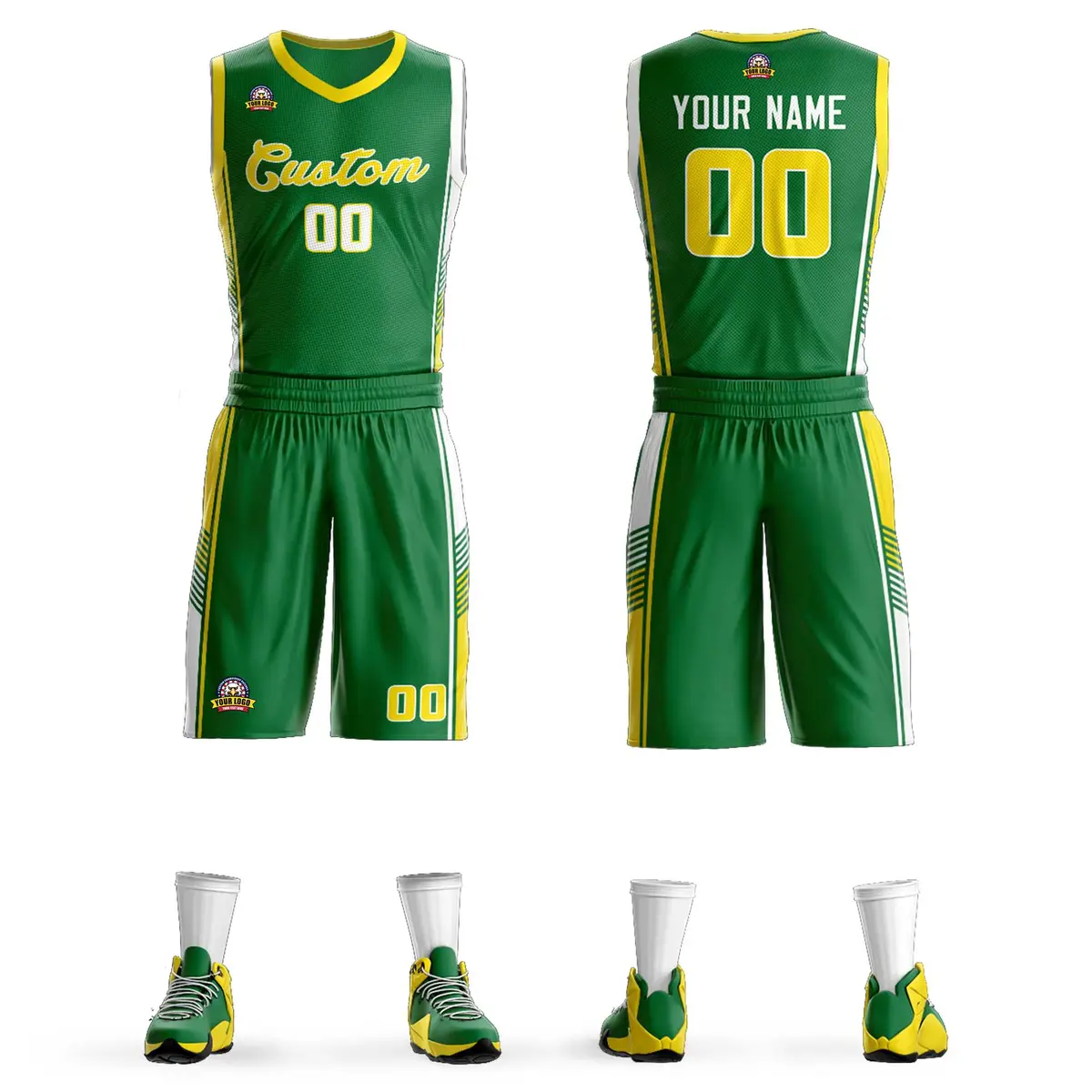 Kelly Green Gold-White Classic Sets Basketball Jersey