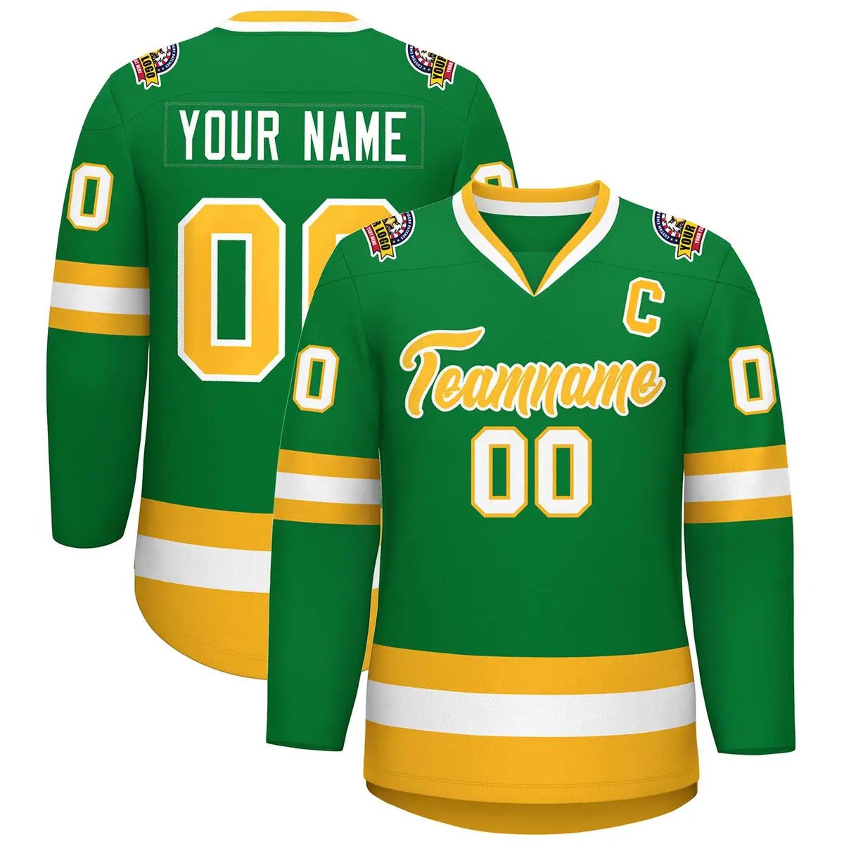 Kelly Green Gold-White Classic Style Hockey Jersey