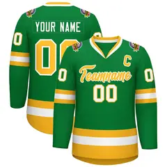 Kelly Green Gold-White Classic Style Hockey Jersey