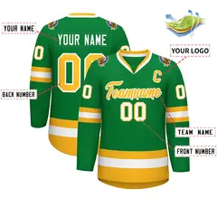 Kelly Green Gold-White Classic Style Hockey Jersey 2