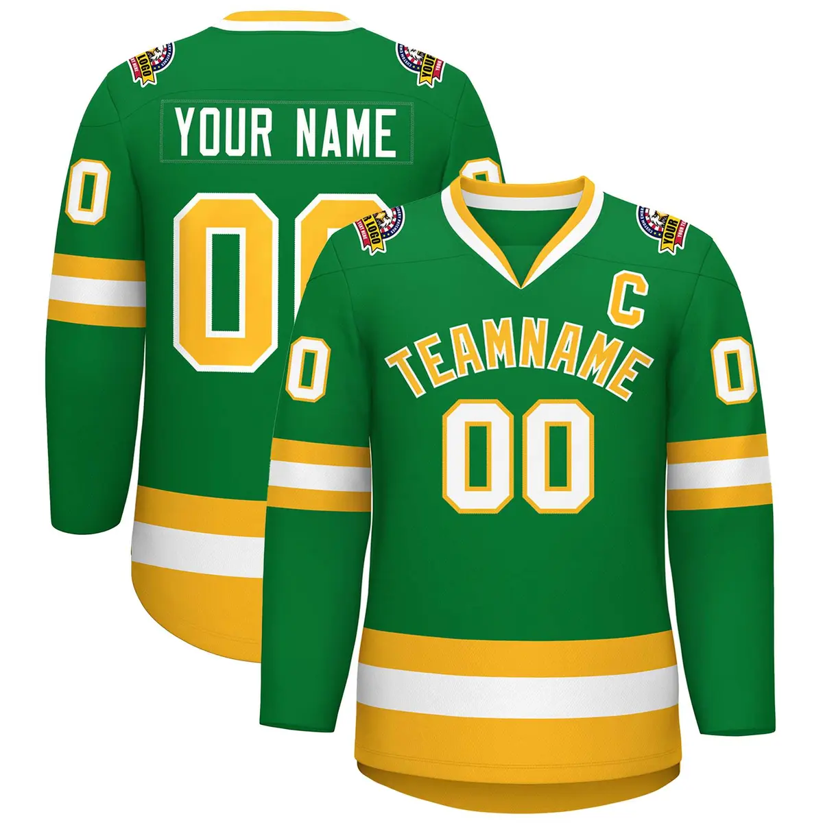 Kelly Green Gold-White Classic Style Hockey Jersey