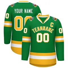 Kelly Green Gold-White Classic Style Hockey Jersey