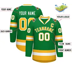 Kelly Green Gold-White Classic Style Hockey Jersey 2