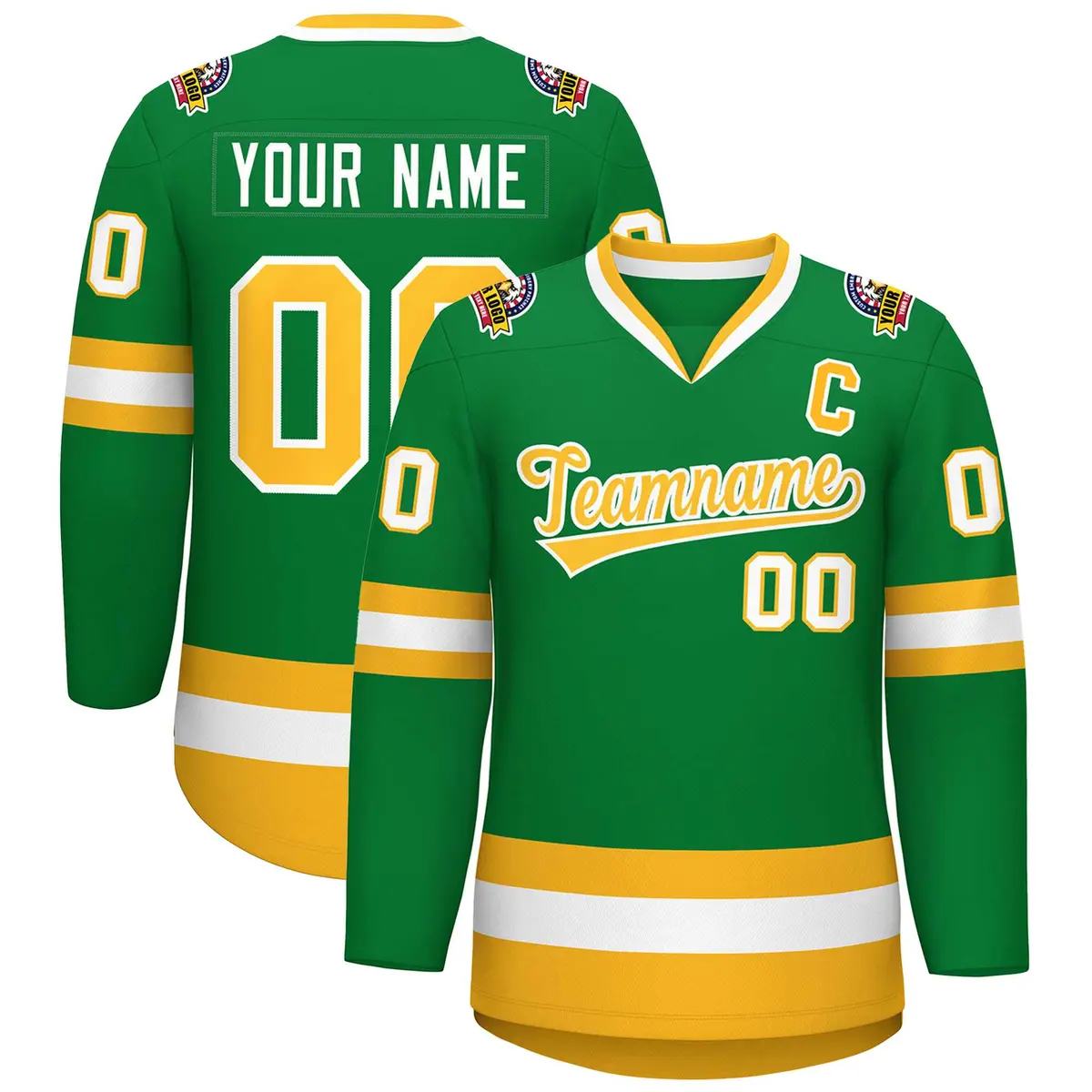 Kelly Green Gold-White Classic Style Hockey Jersey