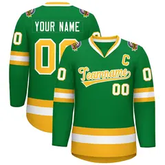 Kelly Green Gold-White Classic Style Hockey Jersey 1