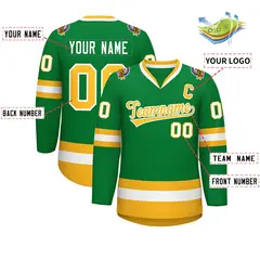 Kelly Green Gold-White Classic Style Hockey Jersey 2