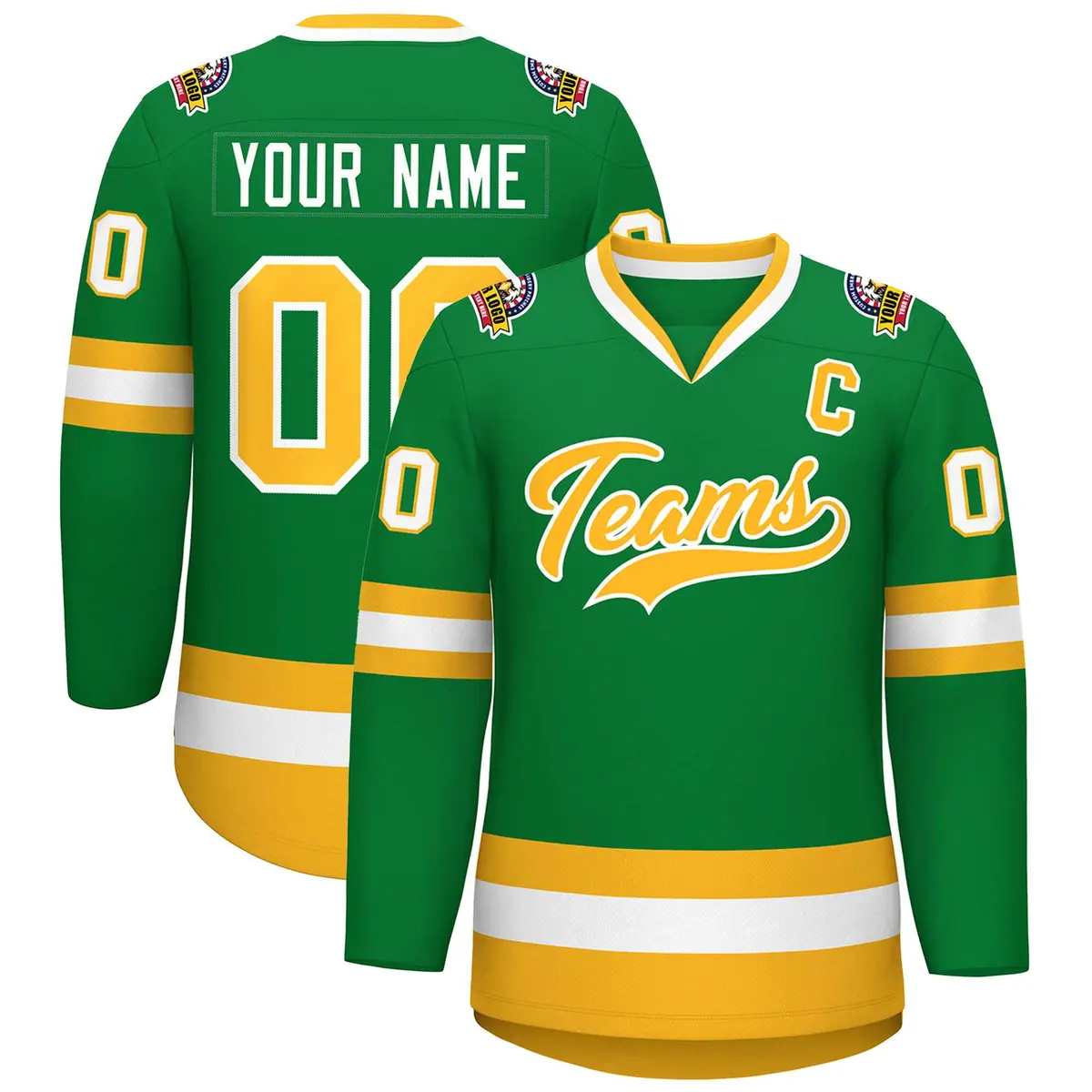 Kelly Green Gold-White Classic Style Hockey Jersey
