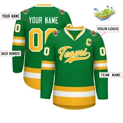 Kelly Green Gold-White Classic Style Hockey Jersey 2