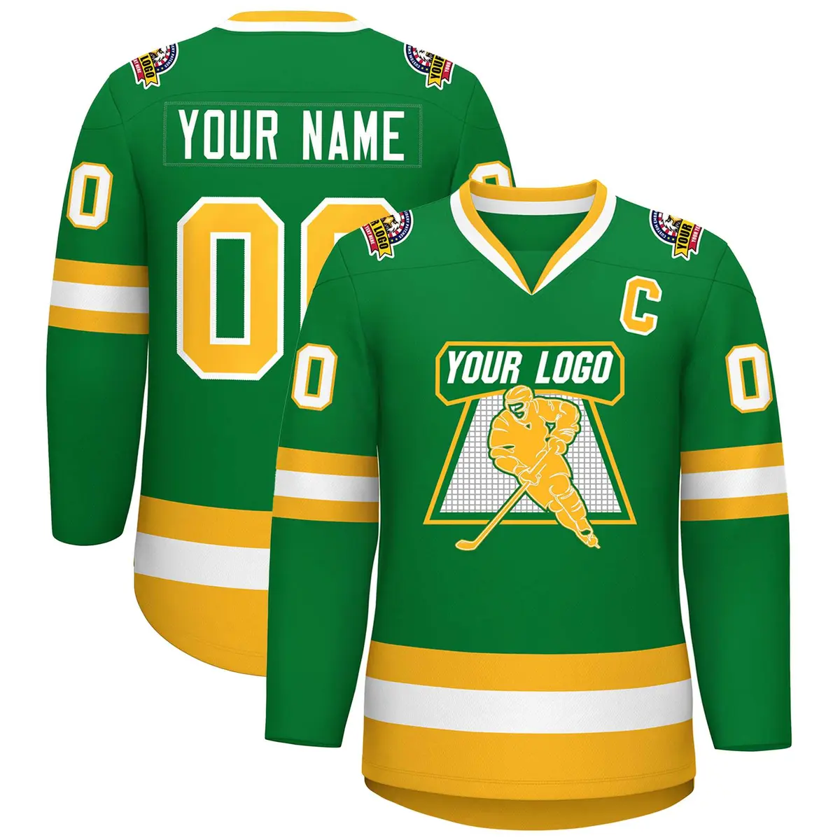 Kelly Green Gold-White Classic Style Hockey Jersey