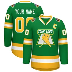 Kelly Green Gold-White Classic Style Hockey Jersey 1