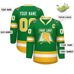 Kelly Green Gold-White Classic Style Hockey Jersey 2