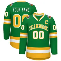 Kelly Green Gold-White Classic Style Hockey Jersey 1