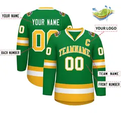 Kelly Green Gold-White Classic Style Hockey Jersey 2