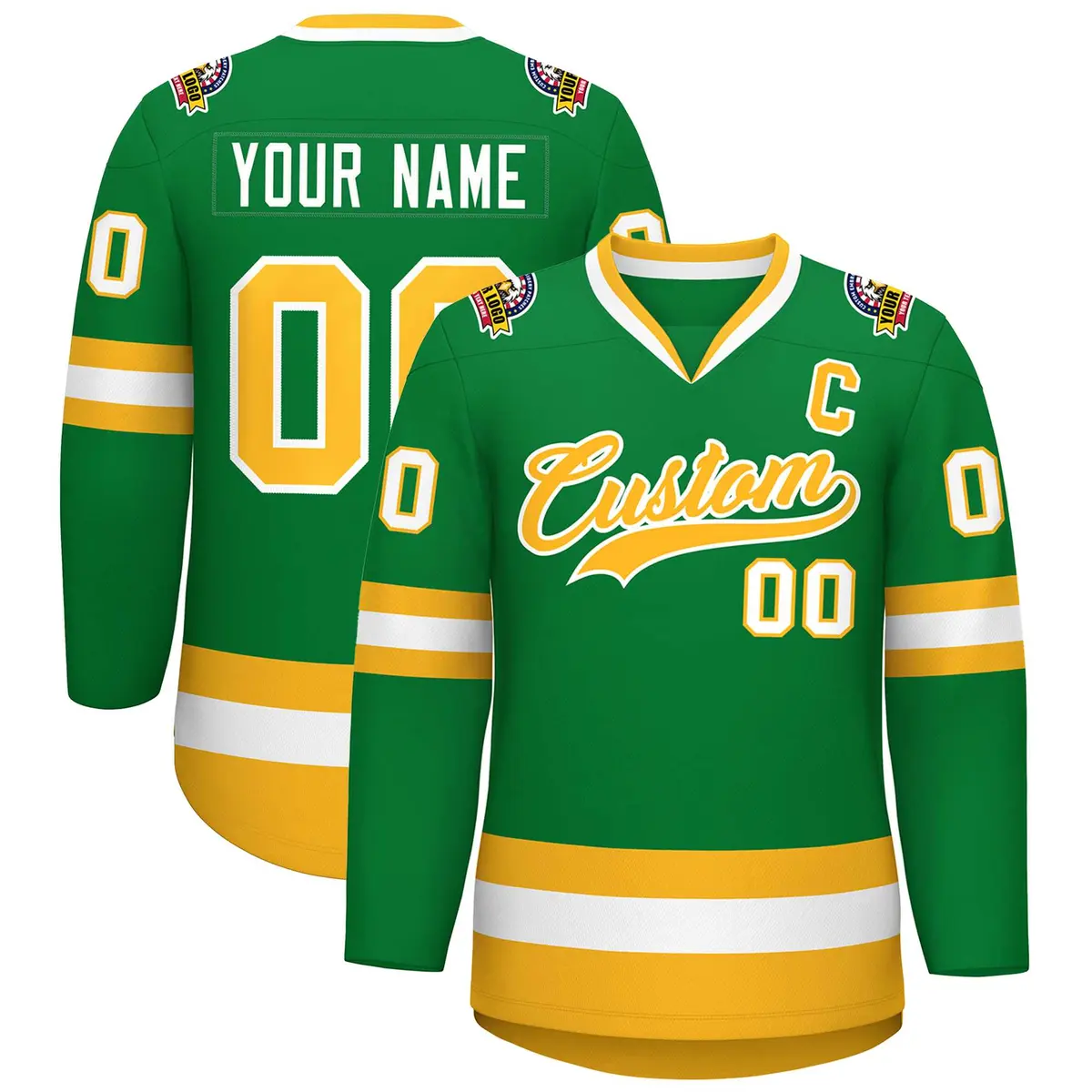 Kelly Green Gold-White Classic Style Hockey Jersey