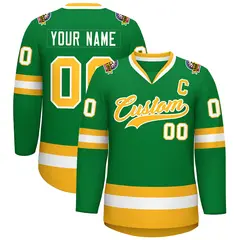 Kelly Green Gold-White Classic Style Hockey Jersey 1