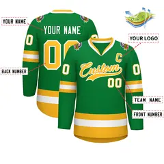 Kelly Green Gold-White Classic Style Hockey Jersey 2