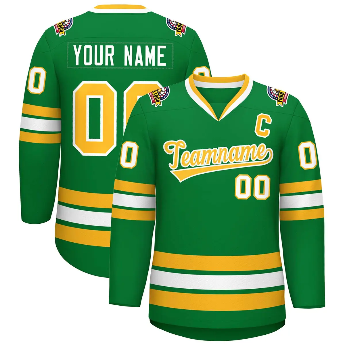 Kelly Green Gold-White Classic Style Hockey Jersey