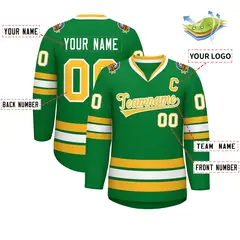 Kelly Green Gold-White Classic Style Hockey Jersey 2