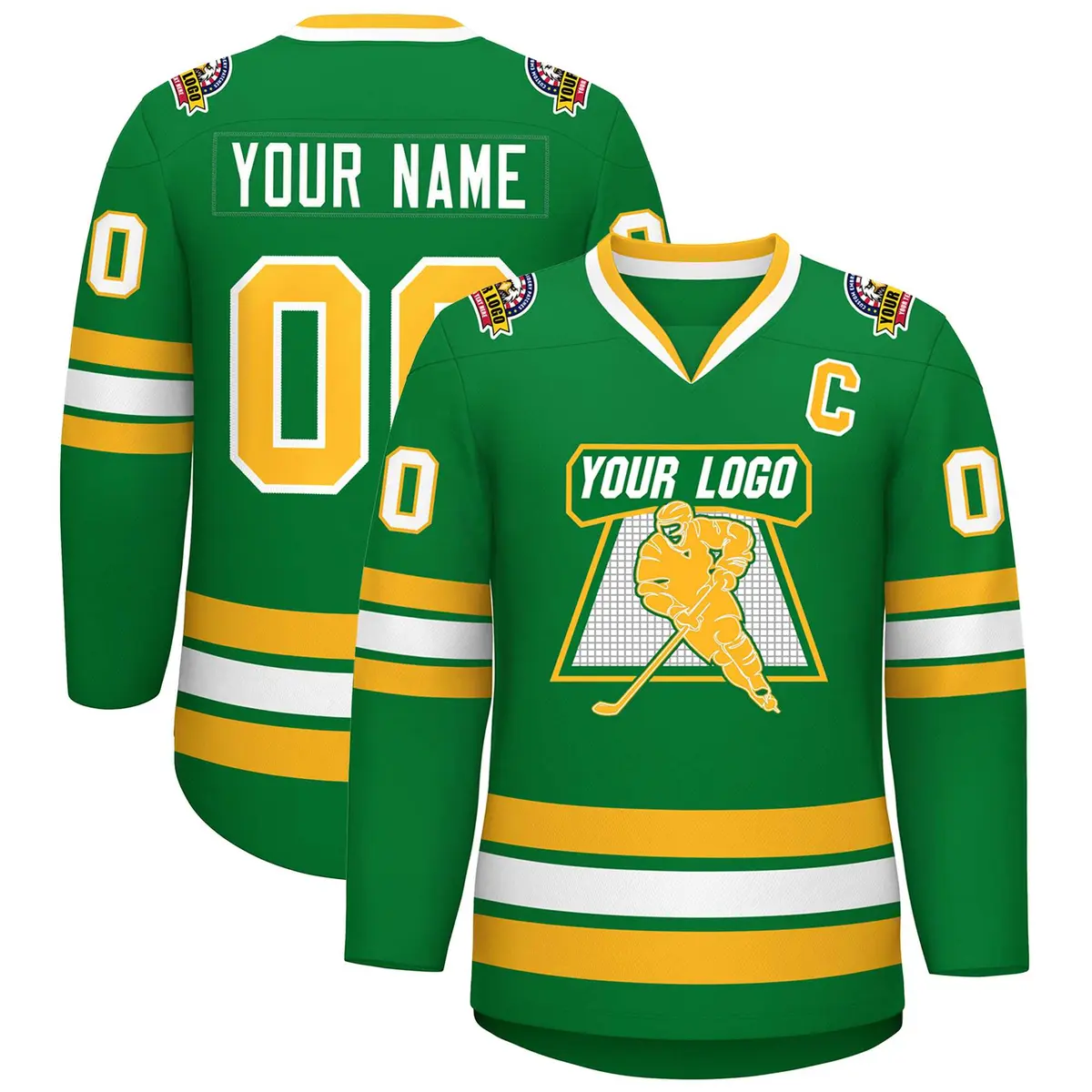 Kelly Green Gold-White Classic Style Hockey Jersey