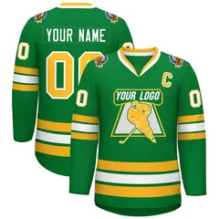 Kelly Green Gold-White Classic Style Hockey Jersey 1