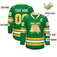 Kelly Green Gold-White Classic Style Hockey Jersey 2
