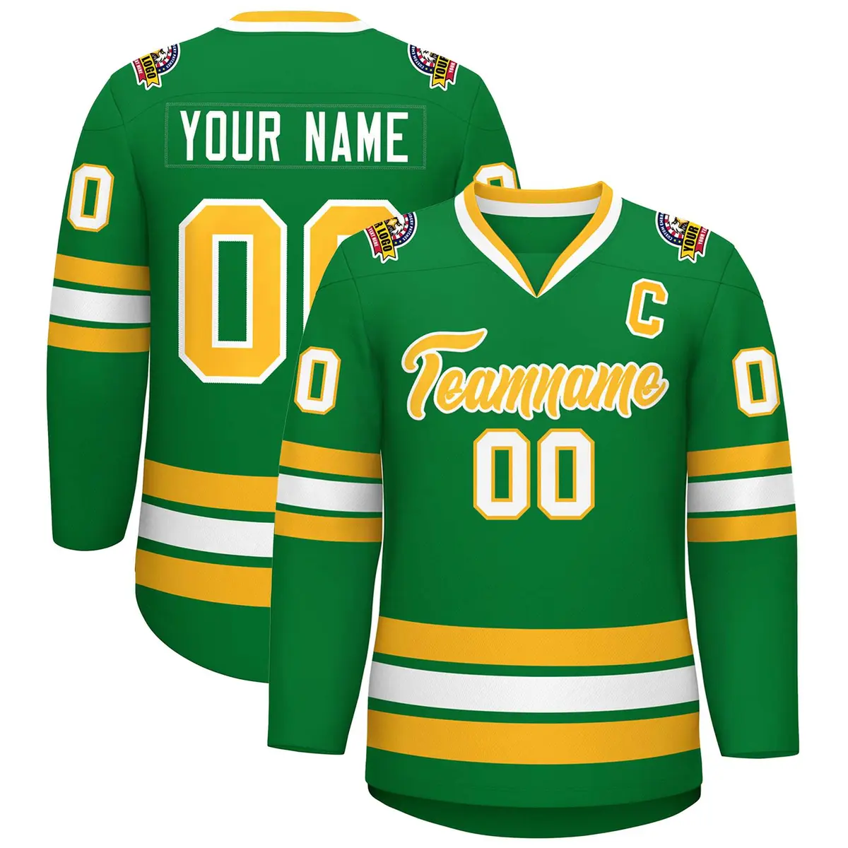 Kelly Green Gold-White Classic Style Hockey Jersey