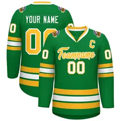 Kelly Green Gold-White Classic Style Hockey Jersey 1