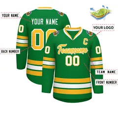 Kelly Green Gold-White Classic Style Hockey Jersey 2