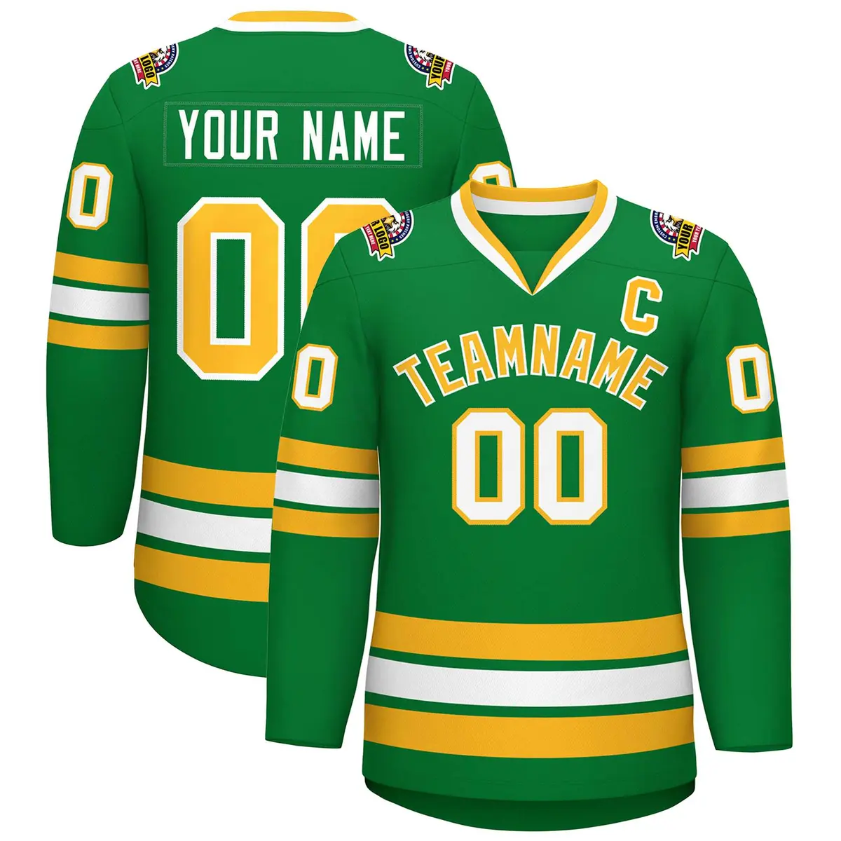 Kelly Green Gold-White Classic Style Hockey Jersey
