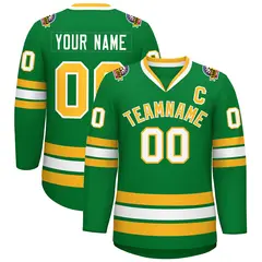 Kelly Green Gold-White Classic Style Hockey Jersey 1