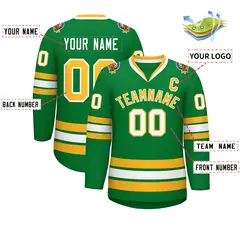 Kelly Green Gold-White Classic Style Hockey Jersey 2