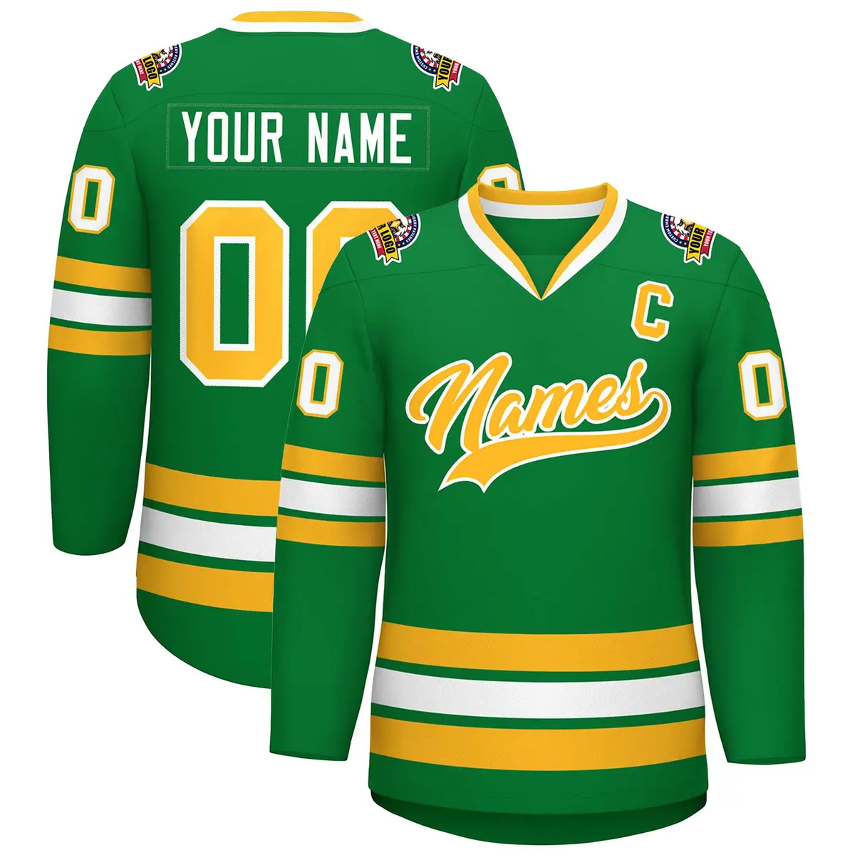 Kelly Green Gold-White Classic Style Hockey Jersey