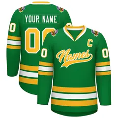 Kelly Green Gold-White Classic Style Hockey Jersey 1