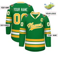 Kelly Green Gold-White Classic Style Hockey Jersey 2